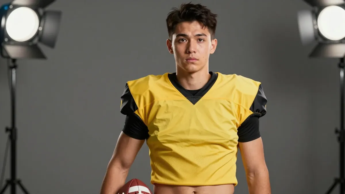 A 25-year-old, athletic-looking, anonymous Gent player in a yellow and black jersey, with a determined expression...